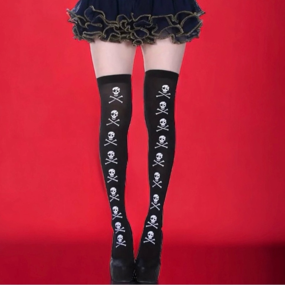 Skull Print Thigh High‎ Socks, Cosplay Over The Knee Socks, Women
One Size